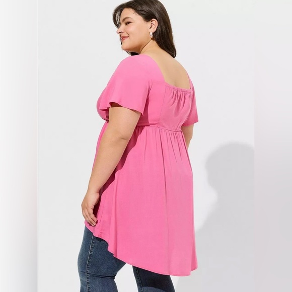 Torrid Barbie Pink Babydoll Challis Lace Up Hi Low Top Blouse Plus Size 3X - Picture 3 of 11